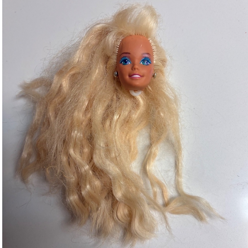 Dance Moves Barbie Doll Head 1995 Crimped Blonde Hair Bangs Blue Eyes Vintage